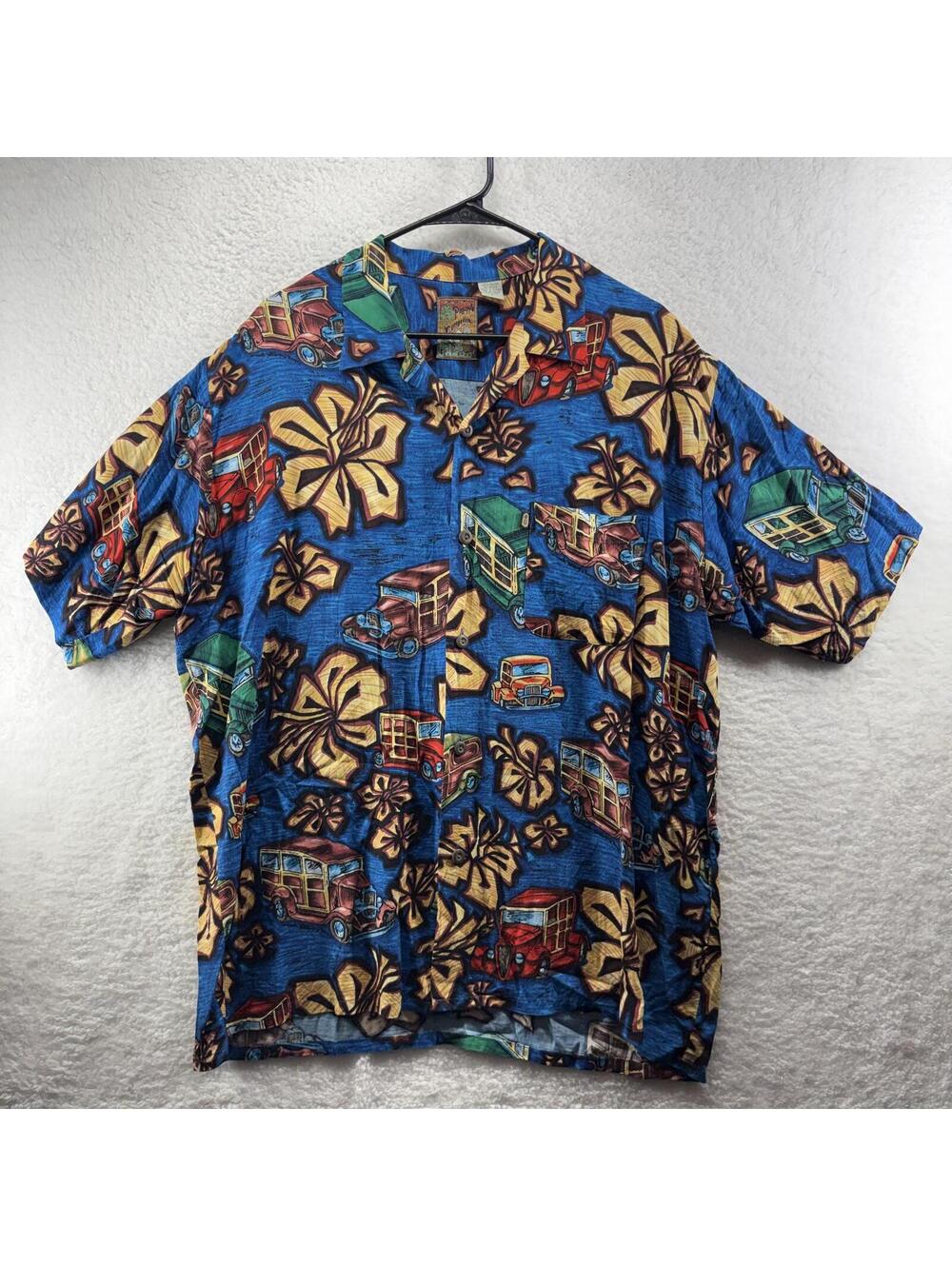 Pineapple Connection Woody Cars Hawaiian Aloha Camp Shirt Mens Large